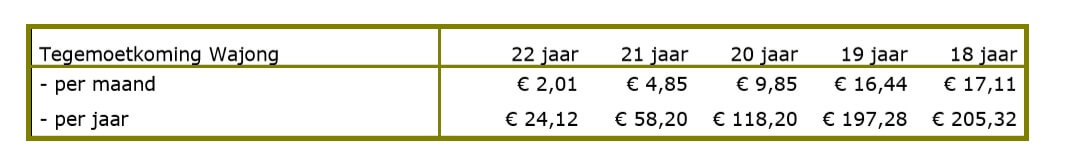  tegemoetkoming per 1 januari 2019 wajong, wajong -gerechtigden onder de 23 jaar , tegemoetkoming per jaar, Tegemoetkoming Wajong per maand